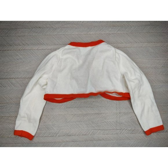 Janie & Jack Sweater Size 3 Months Cropped Cardigan White Orange 100% Cotton - Picture 5 of 8